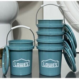 SET OF 5- LOWE’S 0.4 Quart TEAL Mini Bucket w/ Lid